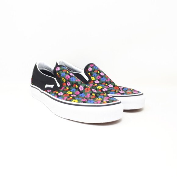 Vans Classic Slip On Floral Black White Shoe Sneaker Womens Size Skate Authentic - Picture 4 of 11